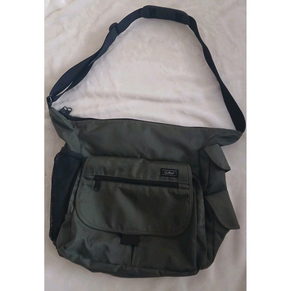 LL Bean Army Green Nylon Messenger Bag
